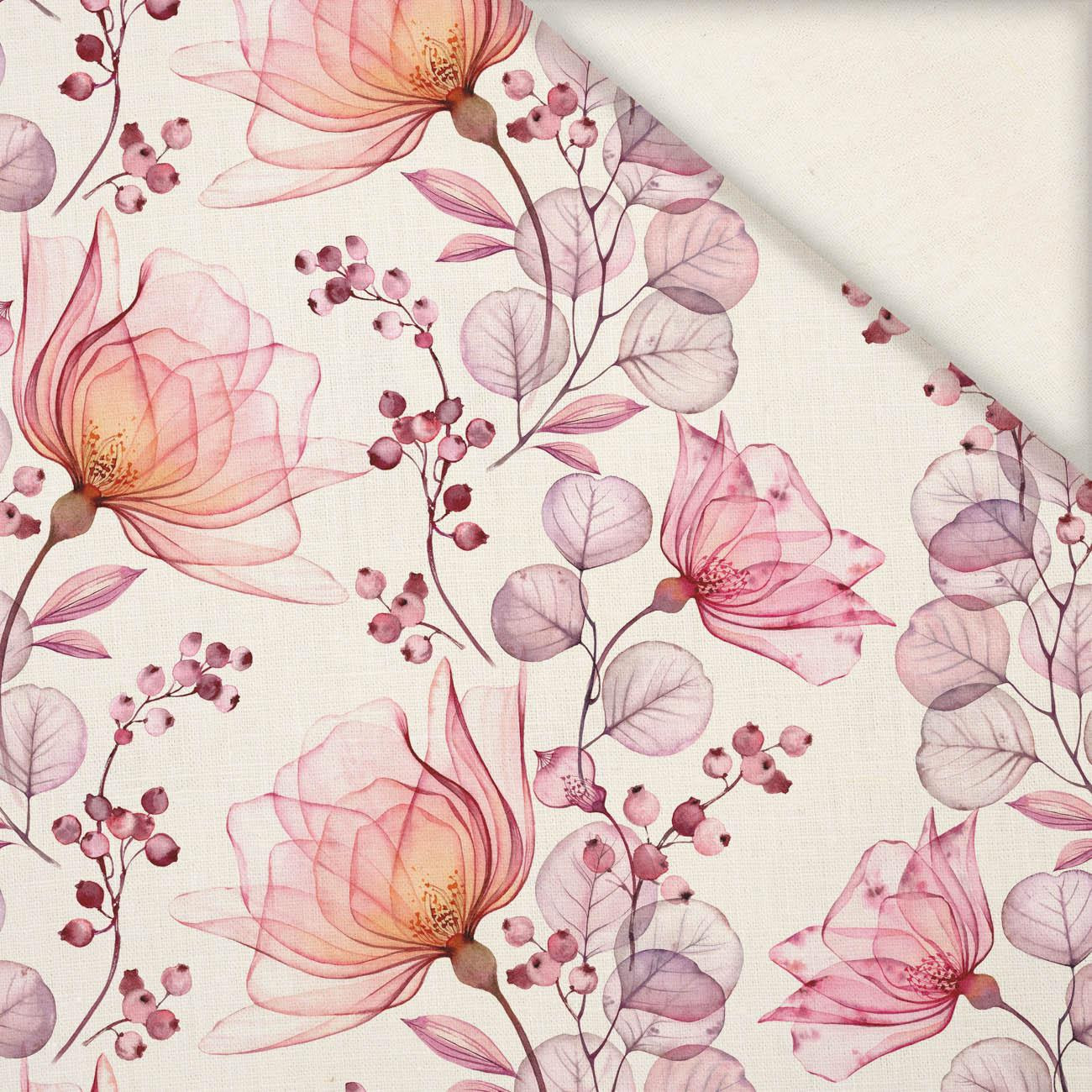 FLOWERS pat. 4 (pink) - Linen 100%