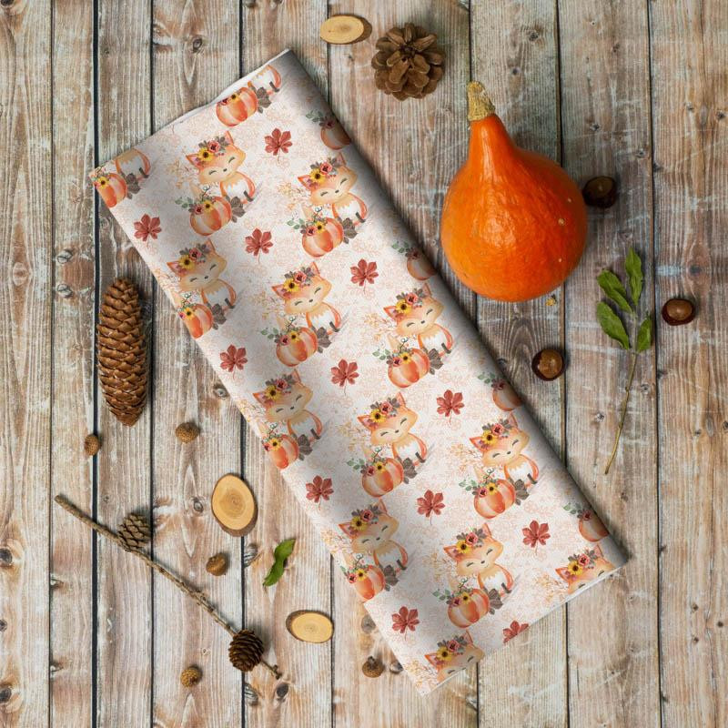 FOXES AND PUMPKINS pat. 1 / white (FOXES AND PUMPKINS) - looped knit fabric