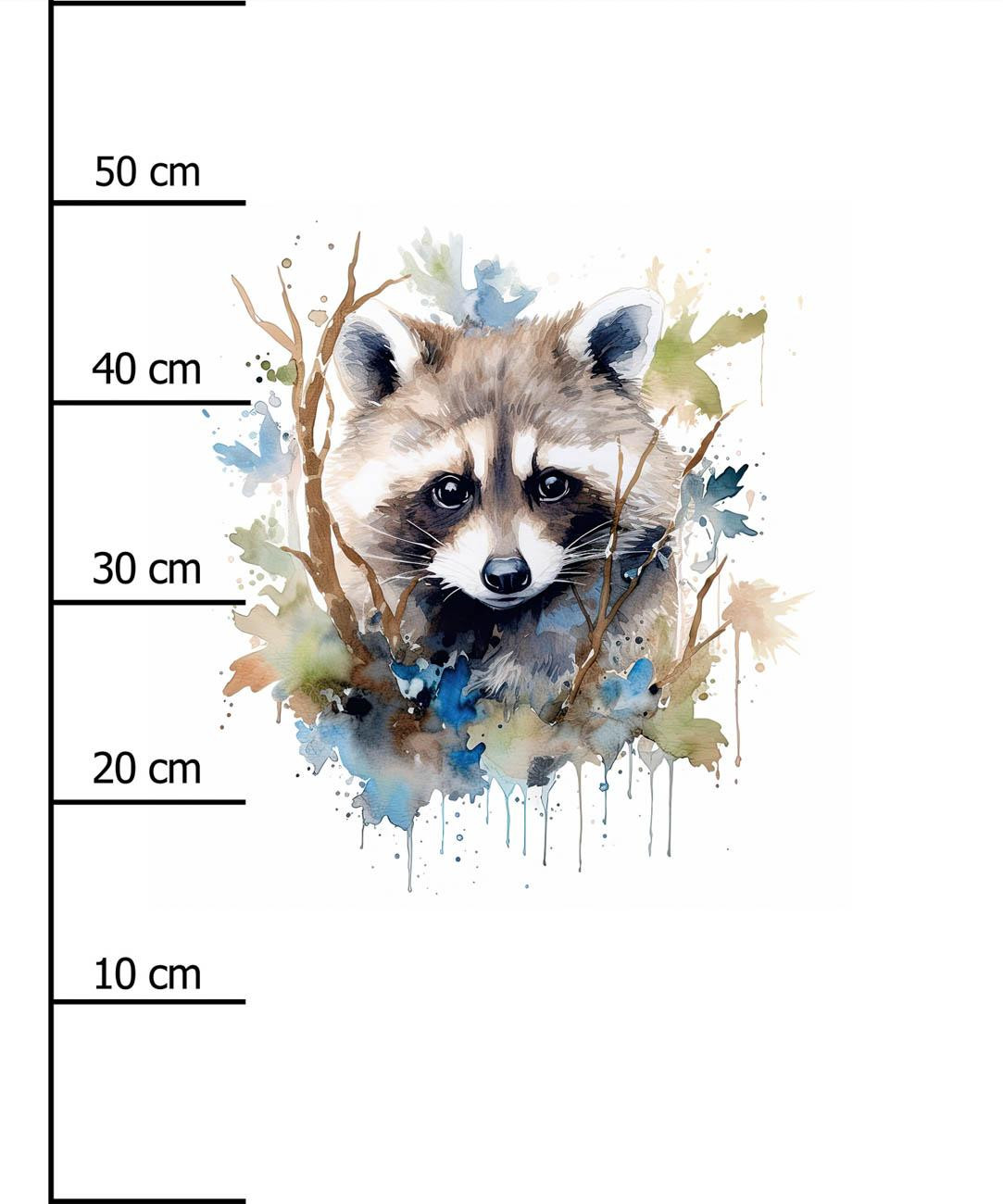 WATERCOLOR RACCOON pat. 1 -  PANEL (60cm x 50cm) brushed knitwear with elastane ITY