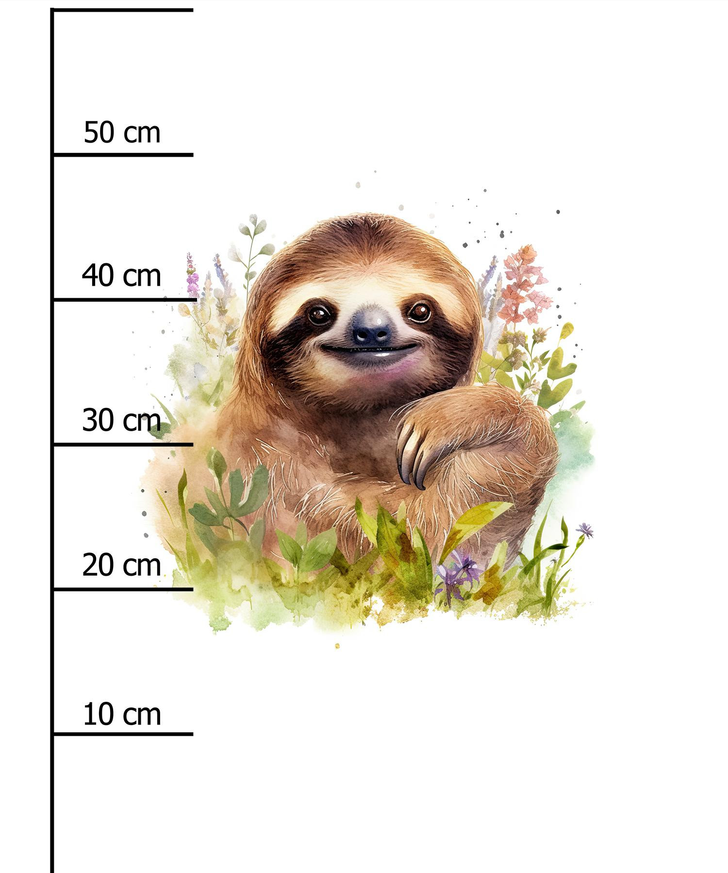WATERCOLOR SLOTH PAT. 2 -  PANEL (60cm x 50cm) brushed knitwear with elastane ITY