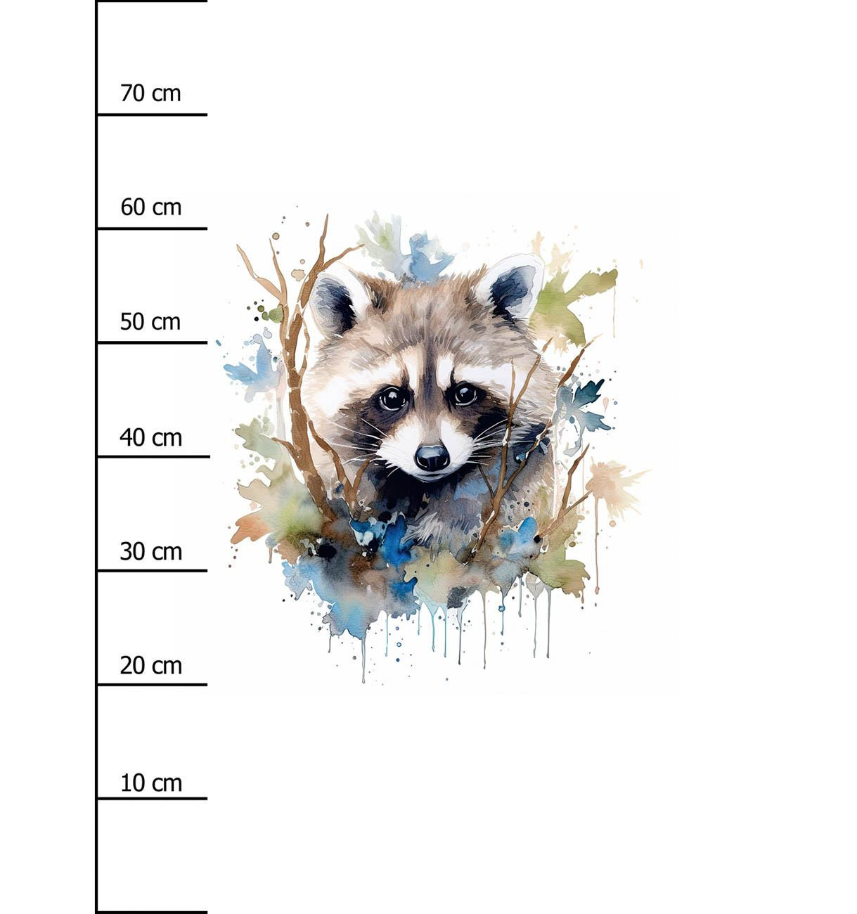 WATERCOLOR RACCOON pat. 1 - panel (75cm x 80cm) Cotton woven fabric