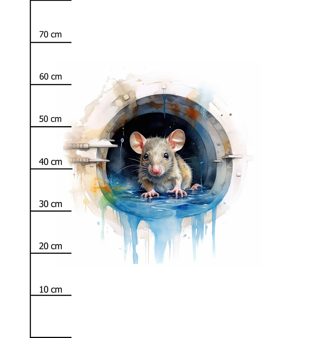 WATERCOLOR RAT - panel (75cm x 80cm) brushed knitwear with elastane ITY