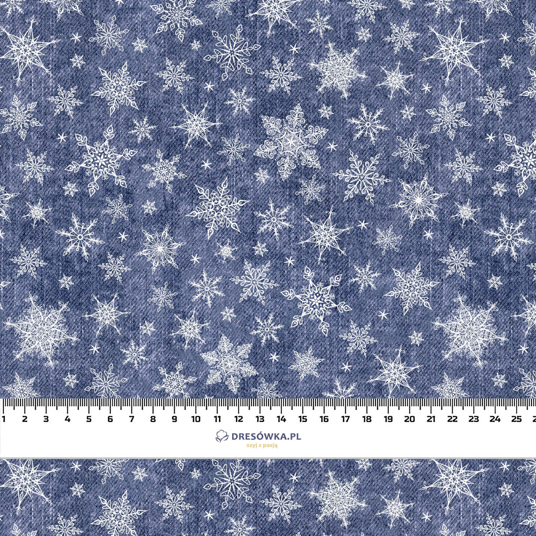 SNOWFLAKES PAT. 2 / ACID WASH DARK BLUE - looped knit fabric
