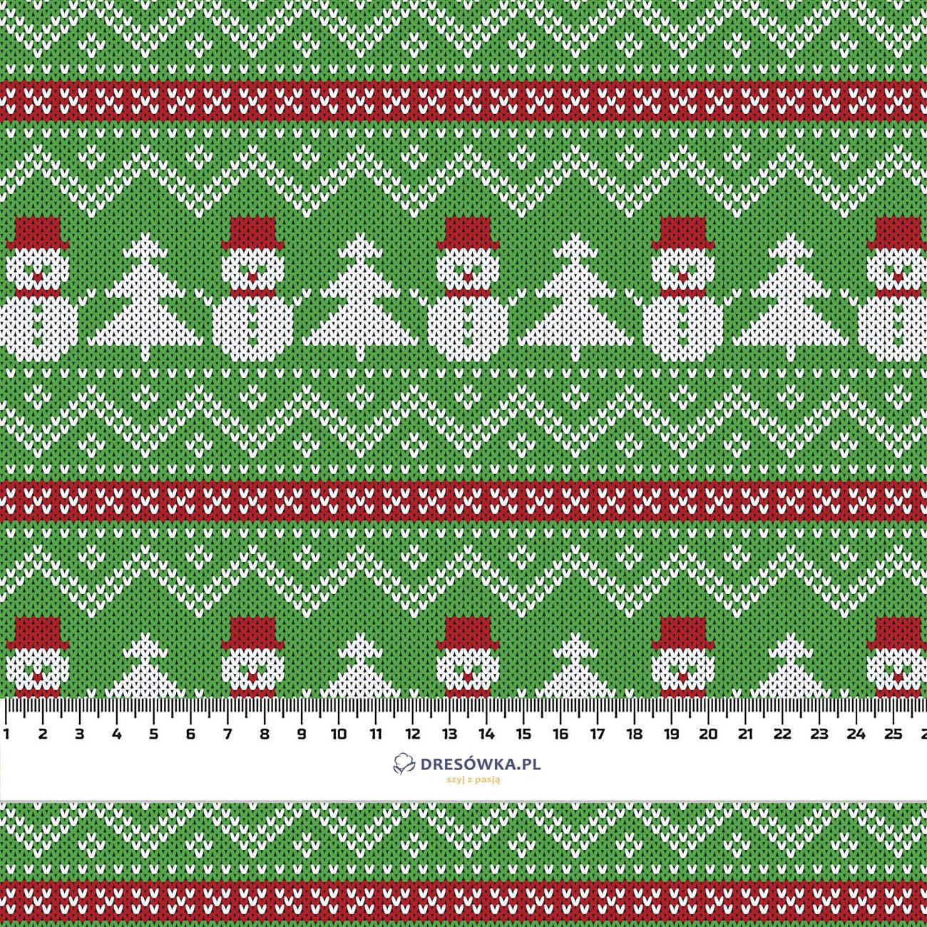 SNOWMEN WITH CHRISTMAS TREES / green  - Waterproof woven fabric