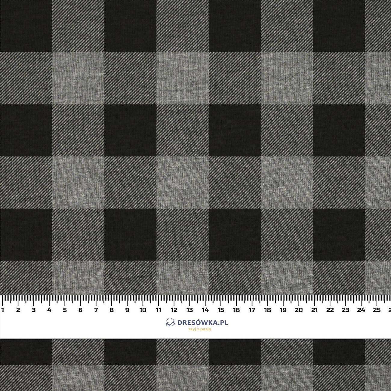 VICHY GRID BLACK / eco melange - looped knit fabric