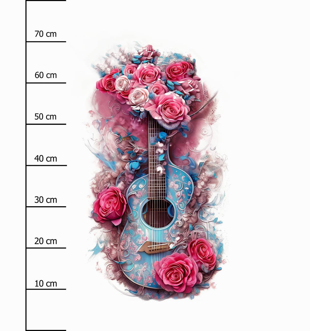 GUITAR WITH ROSES - panel (75cm x 80cm) brushed knitwear with elastane ITY