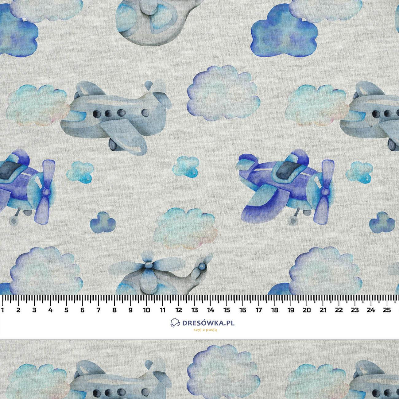 AIR TRAVEL (COLORFUL TRANSPORT) / melange light grey - looped knit fabric
