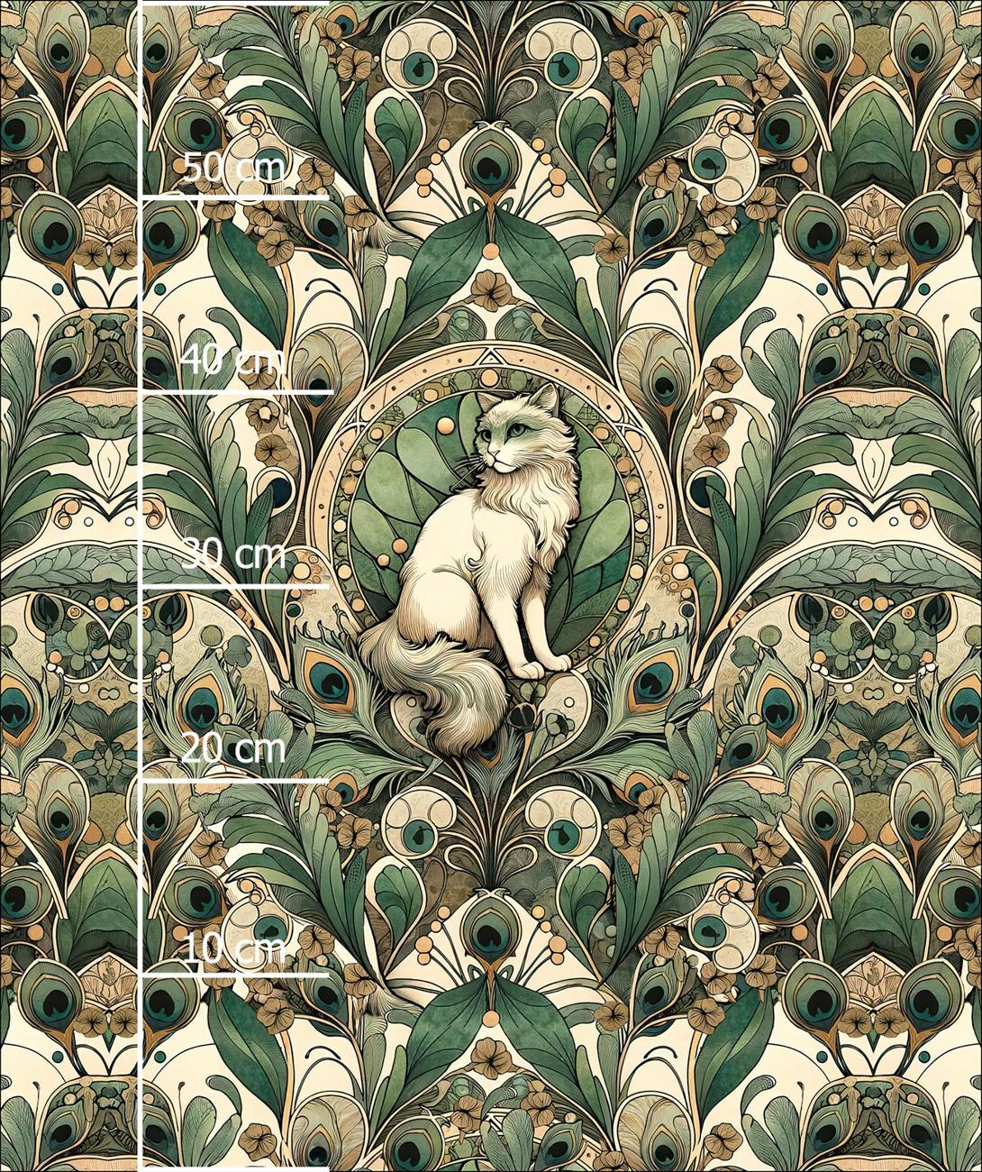 ART NOUVEAU CATS & FLOWERS PAT. 1 -  PANEL (60cm x 50cm) brushed knitwear with elastane ITY