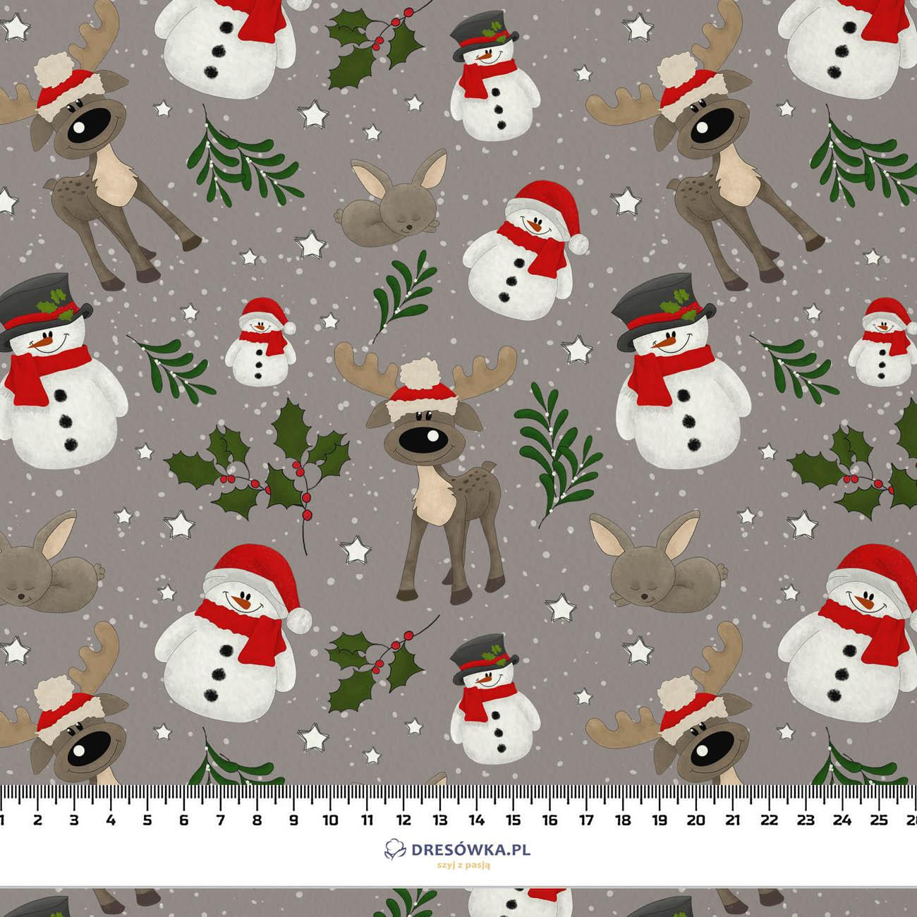 SNOWMEN AND REINDEERS / grey (WINTER SQUAD) - brushed knit fabric with teddy / alpine fleece