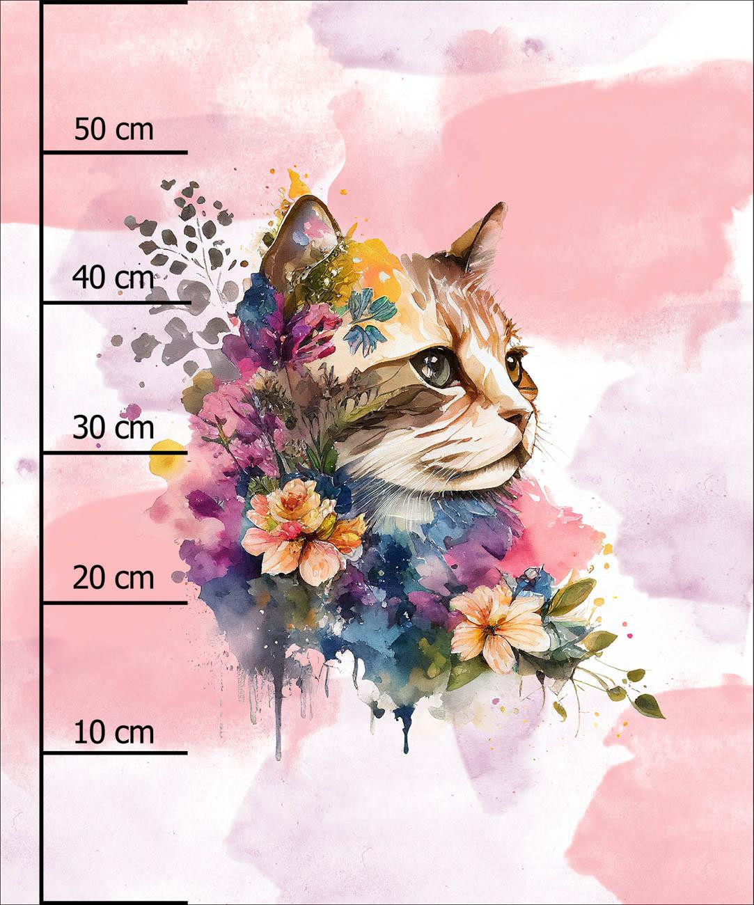 WATERCOLOR CAT PAT. 1 -  PANEL (60cm x 50cm) brushed knitwear with elastane ITY