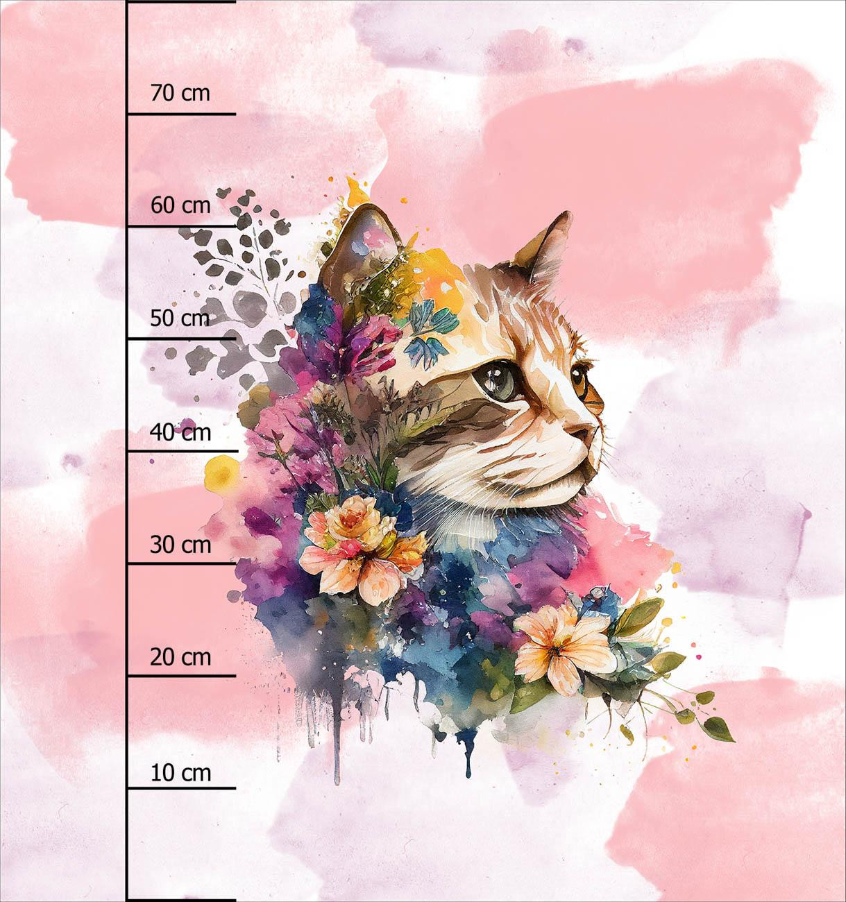 WATERCOLOR CAT PAT. 1 - panel (75cm x 80cm) brushed knitwear with elastane ITY