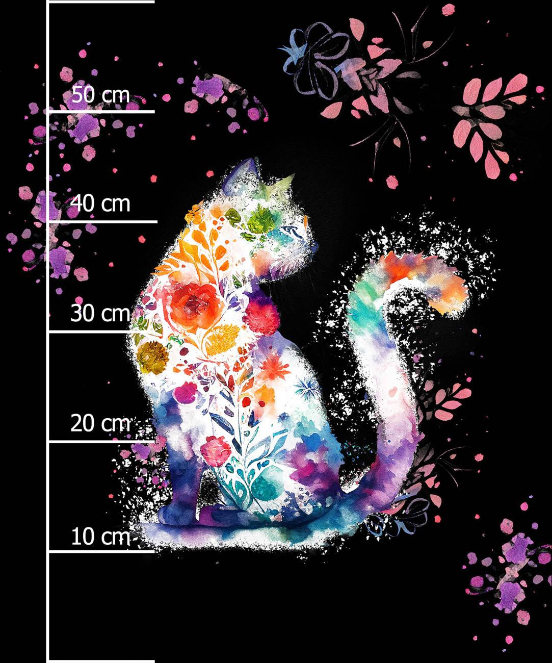 WATERCOLOR CAT PAT. 2 -  PANEL (60cm x 50cm) looped knit fabric with elastane ITY