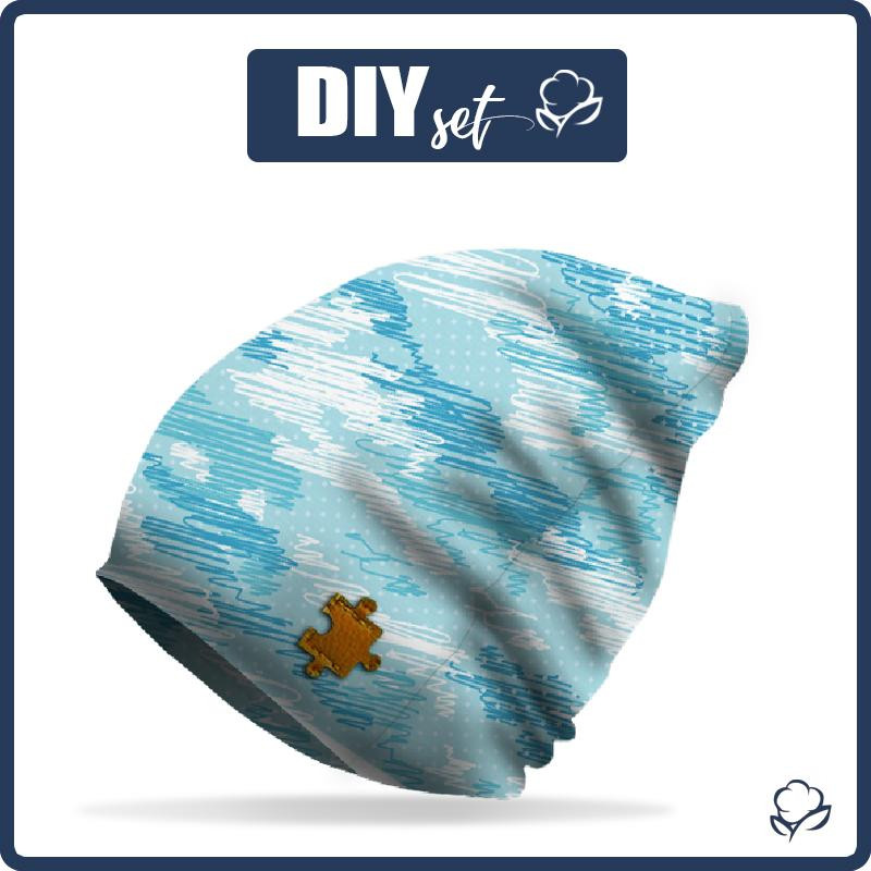 "Beanie" cap - CAMOUFLAGE - scribble / light blue / Choice of sizes