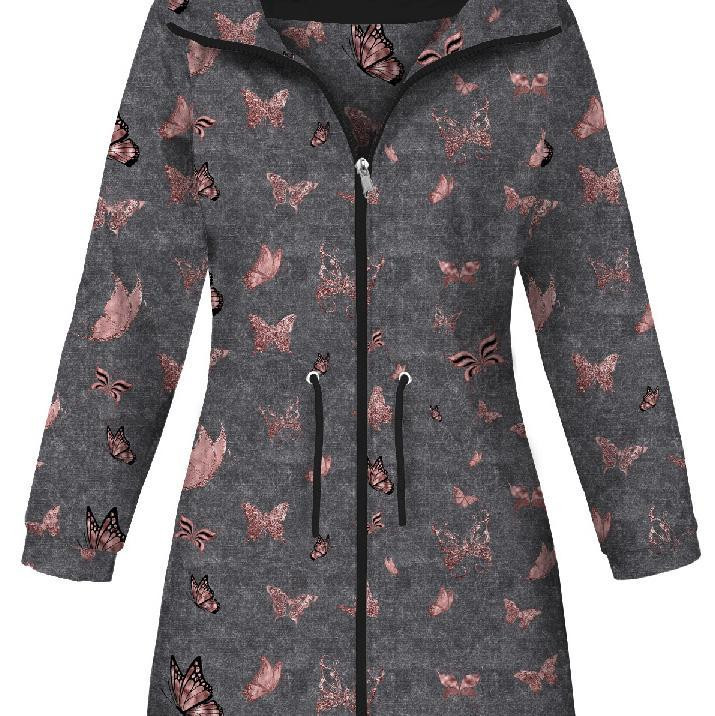 WOMEN'S PARKA PANEL (ANNA) - BUTTERFLIES (GLITTER BUTTERFLIES) / ACID WASH GREY - softshell XXL