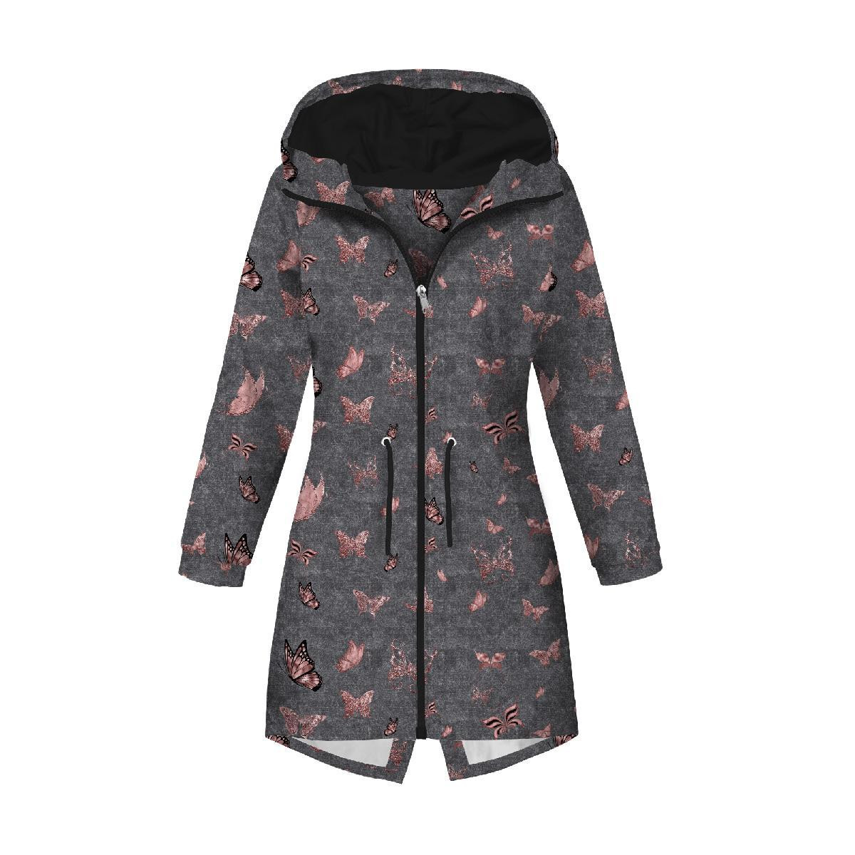 WOMEN'S PARKA PANEL (ANNA) - BUTTERFLIES (GLITTER BUTTERFLIES) / ACID WASH GREY - softshell XXL