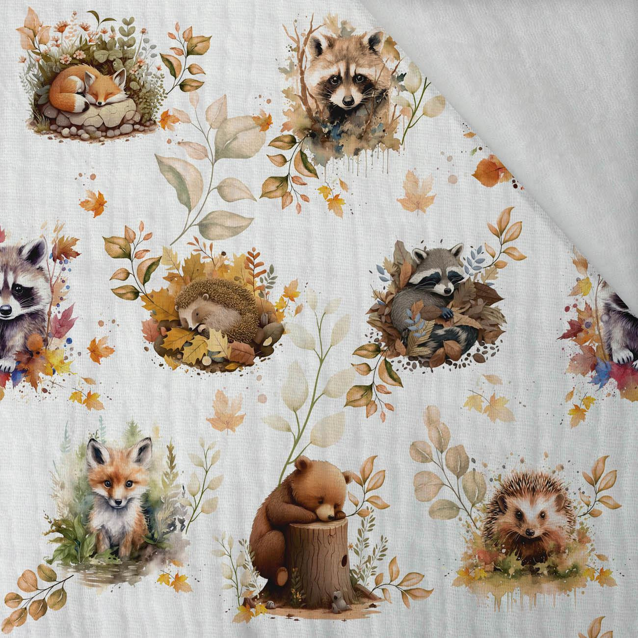 AUTUMN ANIMALS / white - Cotton muslin