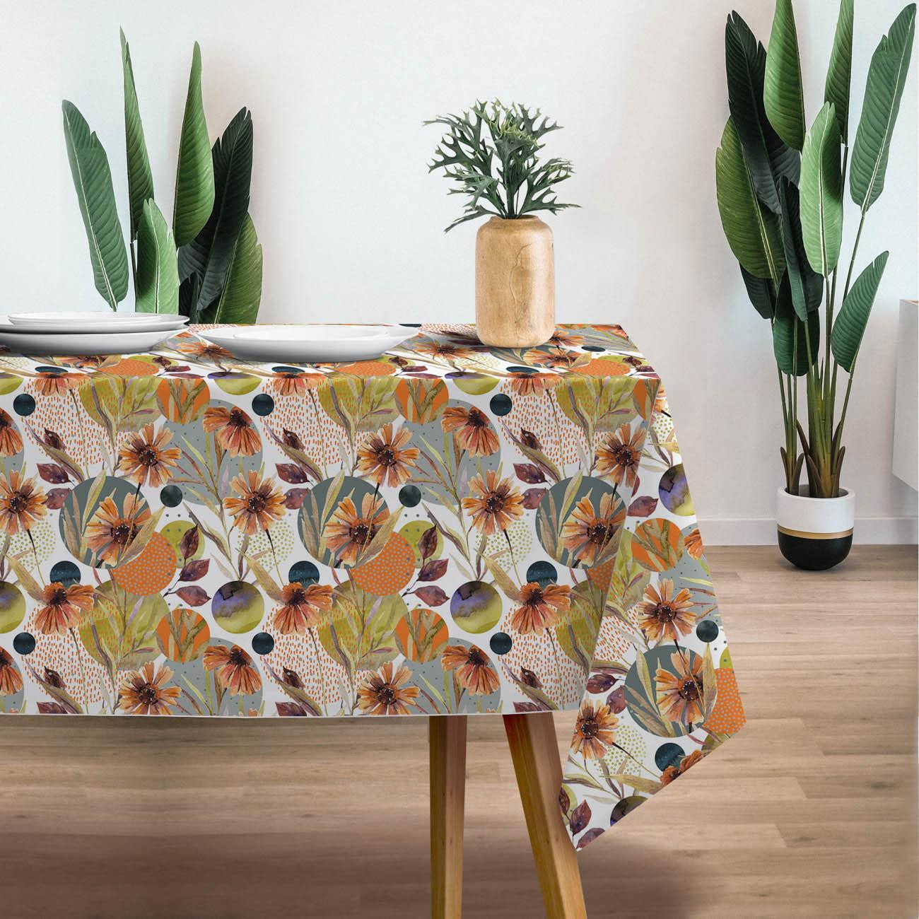 ORANGE CORNFLOWERS - Woven Fabric for tablecloths