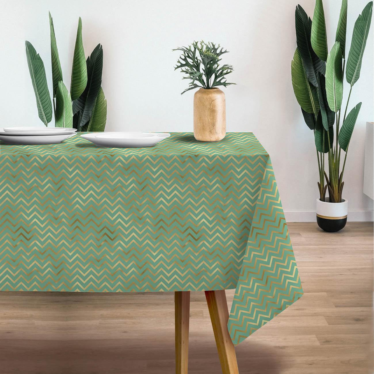 GOLDEN ZIGZAGS (GOLDEN OCEAN) / mint - Woven Fabric for tablecloths