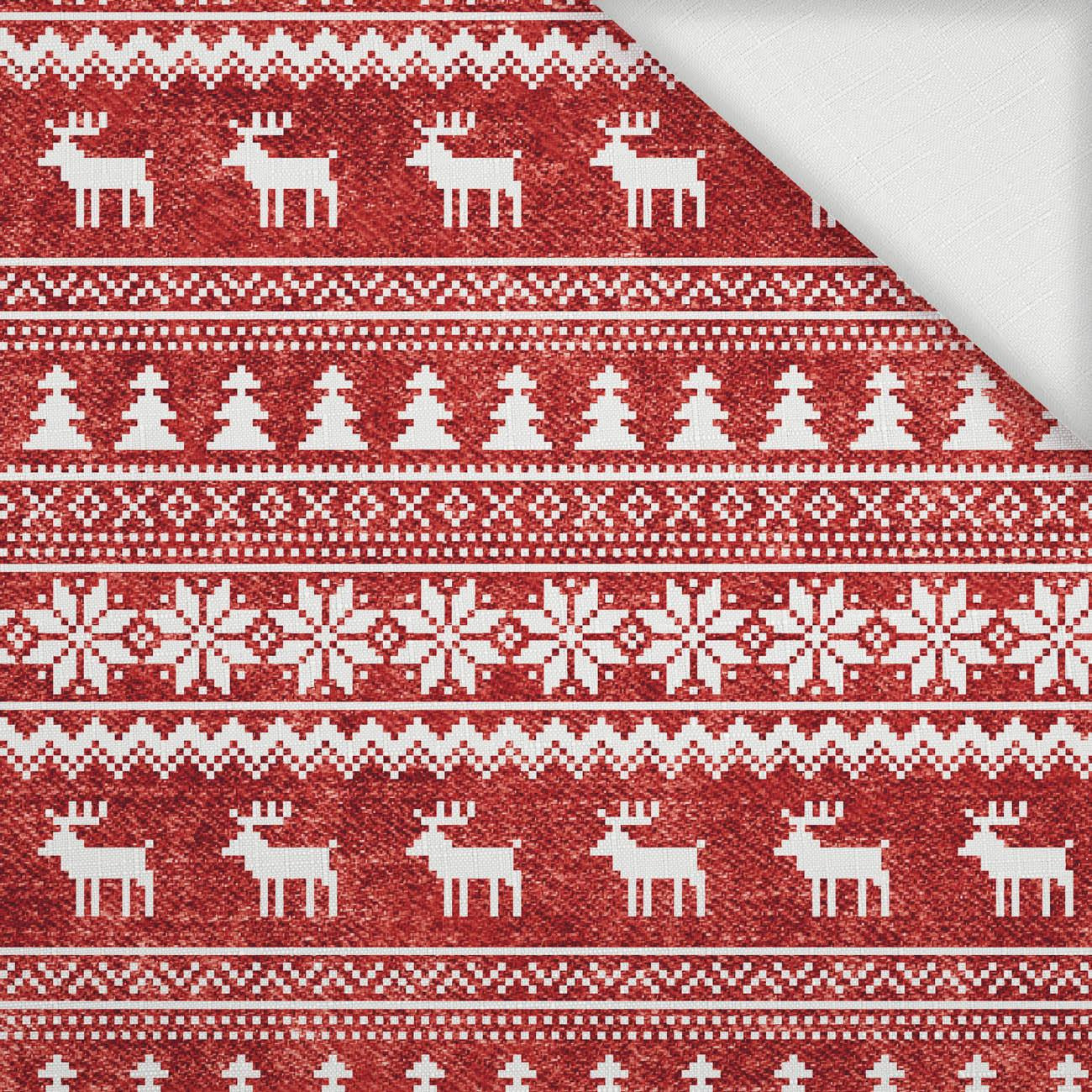 100cm REINDEERS PAT. 2 / ACID WASH RED - Woven Fabric for tablecloths