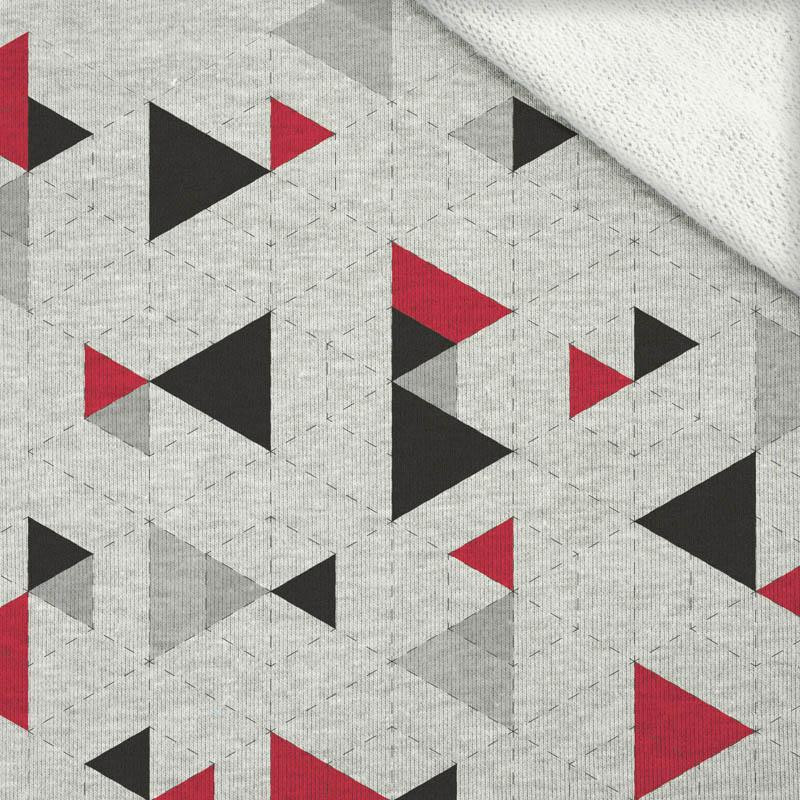 GEOMETRIC TRIANGLES RED 2 / melange light grey - thick looped knit 