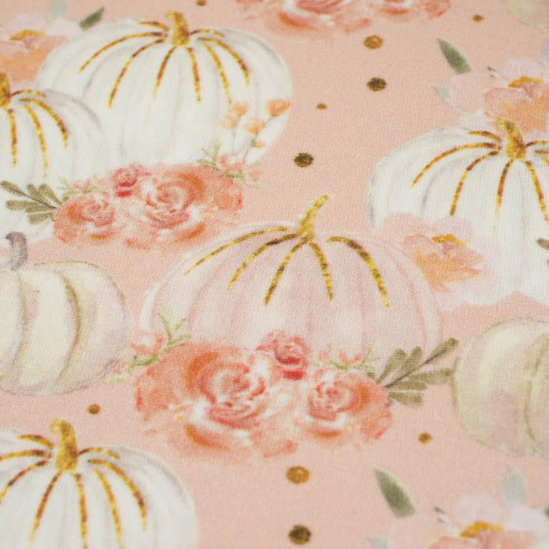 PASTEL PUMPKINS AND FLOWERS (PUMPKIN GARDEN) - looped knit fabric