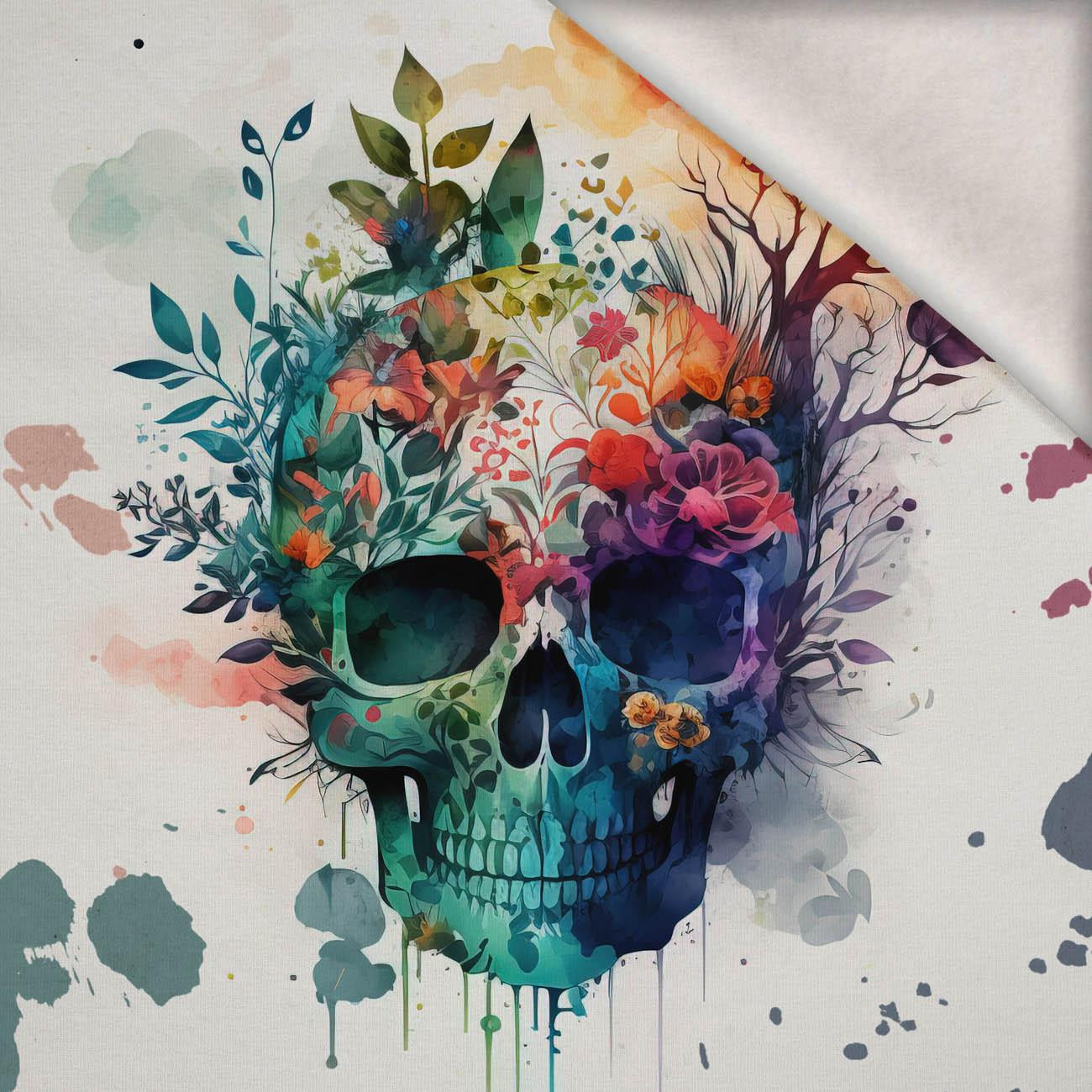 WATERCOLOR SKULL  -  PANEL (60cm x 50cm) brushed knitwear with elastane ITY