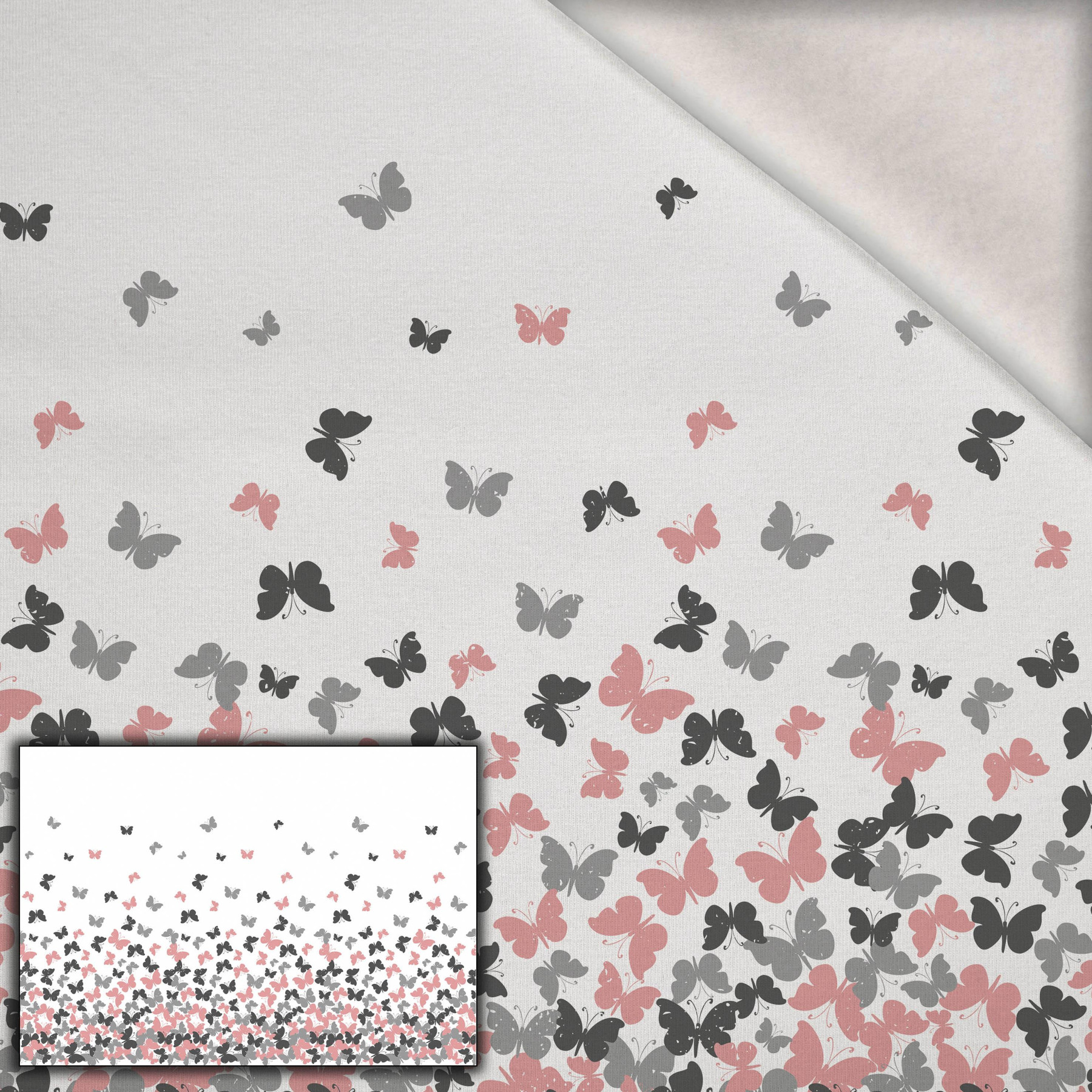 BUTTERFLIES PINK - panel (105cm x 150cm) brushed knitwear with elastane ITY