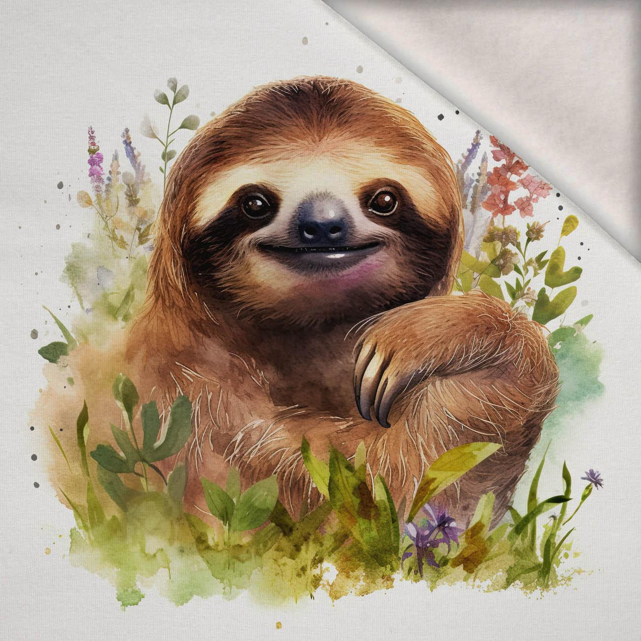 WATERCOLOR SLOTH PAT.2 - panel (75cm x 80cm) brushed knitwear with elastane ITY