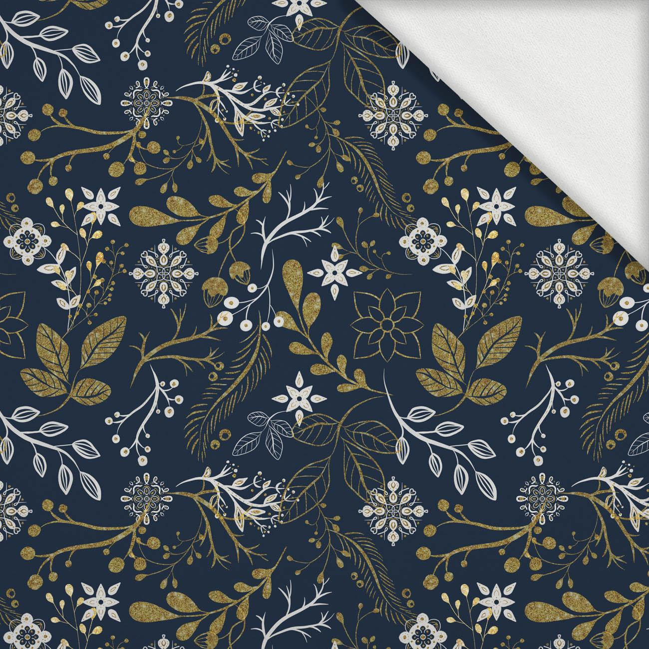 FOLK FLORAL pat. 1 / gold (FOLK FOREST) - looped knit fabric with elastane ITY