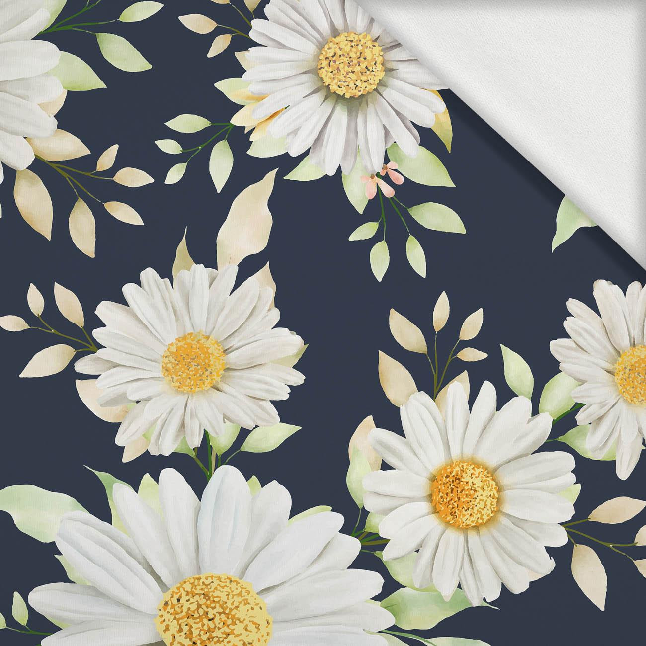 DAISIES PAT. 2 / dark blue - looped knit fabric with elastane ITY