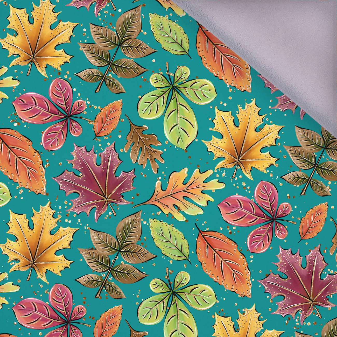 COLORFUL LEAVES MIX / emerald (GLITTER AUTUMN) - softshell