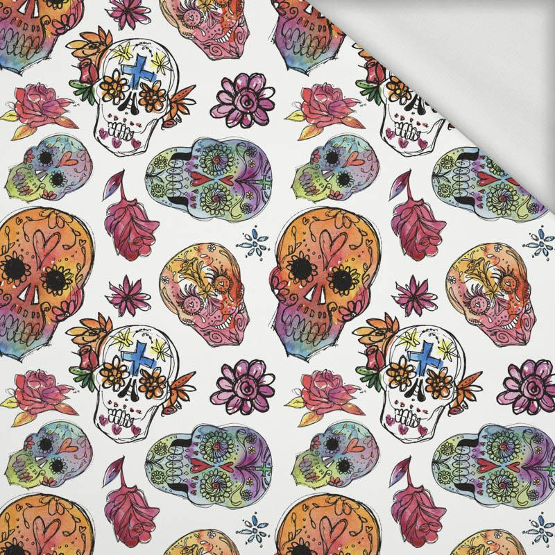 SKULLS pat. 3 / white (DIA DE LOS MUERTOS) - looped knit fabric