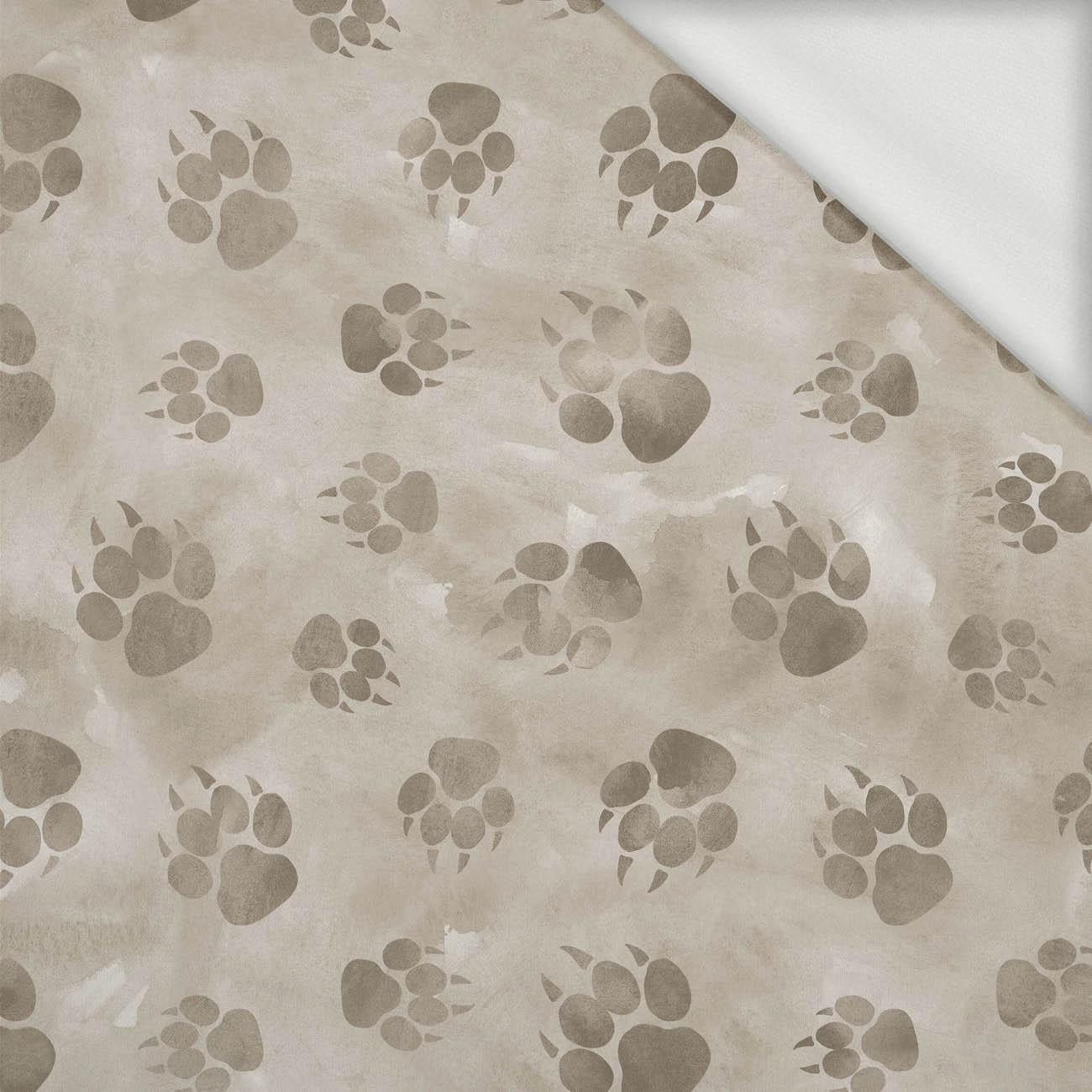 PAW PRINTS / BEIGE (SNOW LEOPARDS) - looped knit fabric