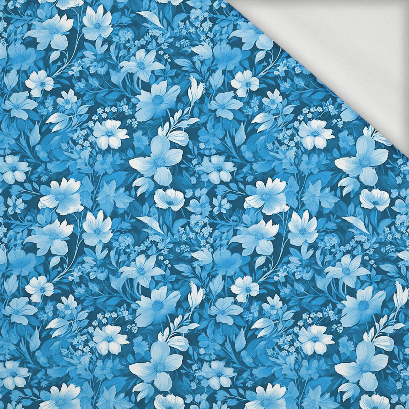 TRANQUIL BLUE / FLOWERS - looped knit fabric