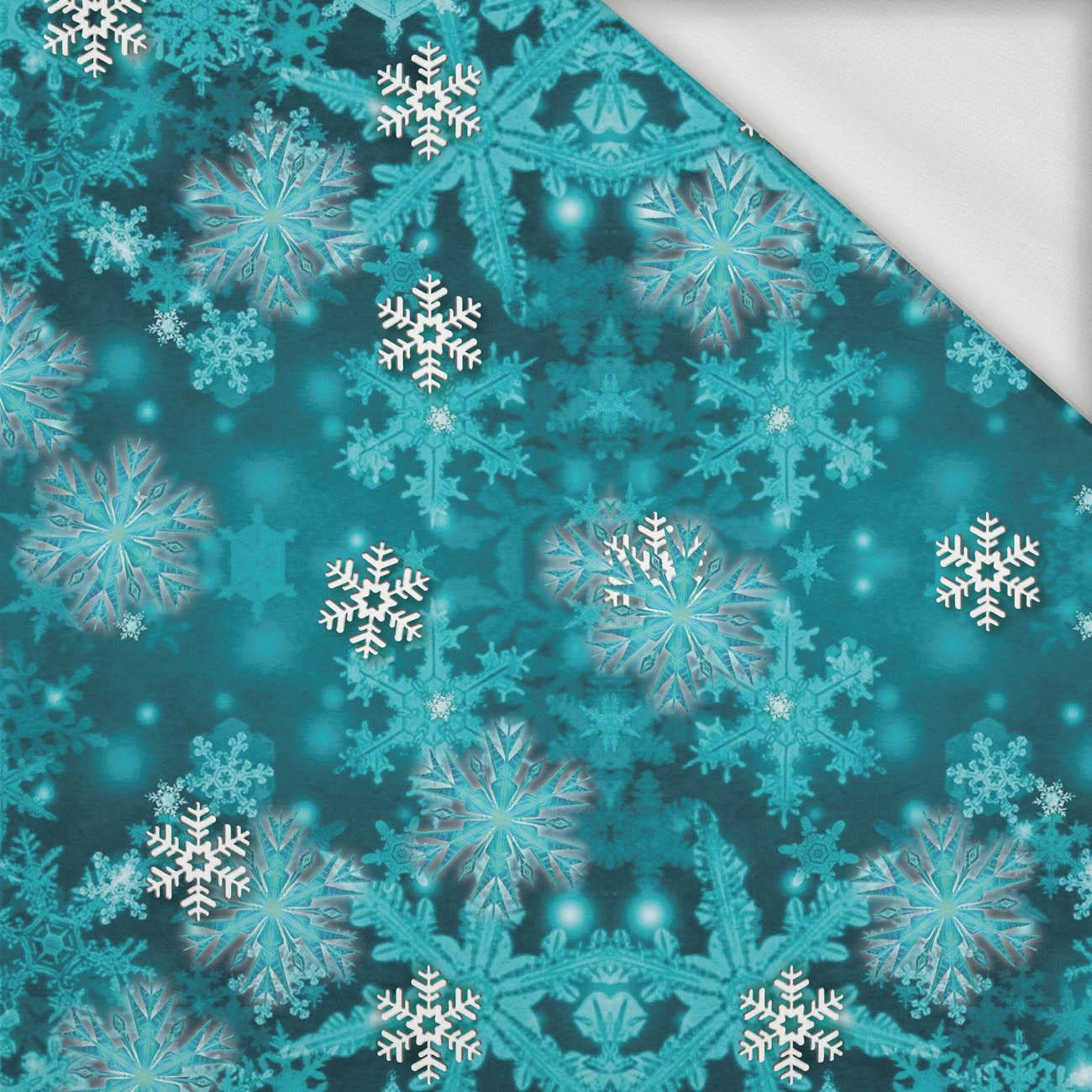 TURQUOISE SNOWFLAKES (PENGUINS) - looped knit fabric