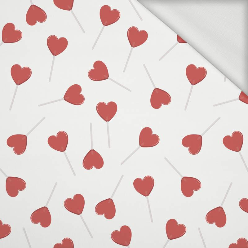 HEARTS (LOLLIPOPS) / white (BEARS IN LOVE) - looped knit fabric