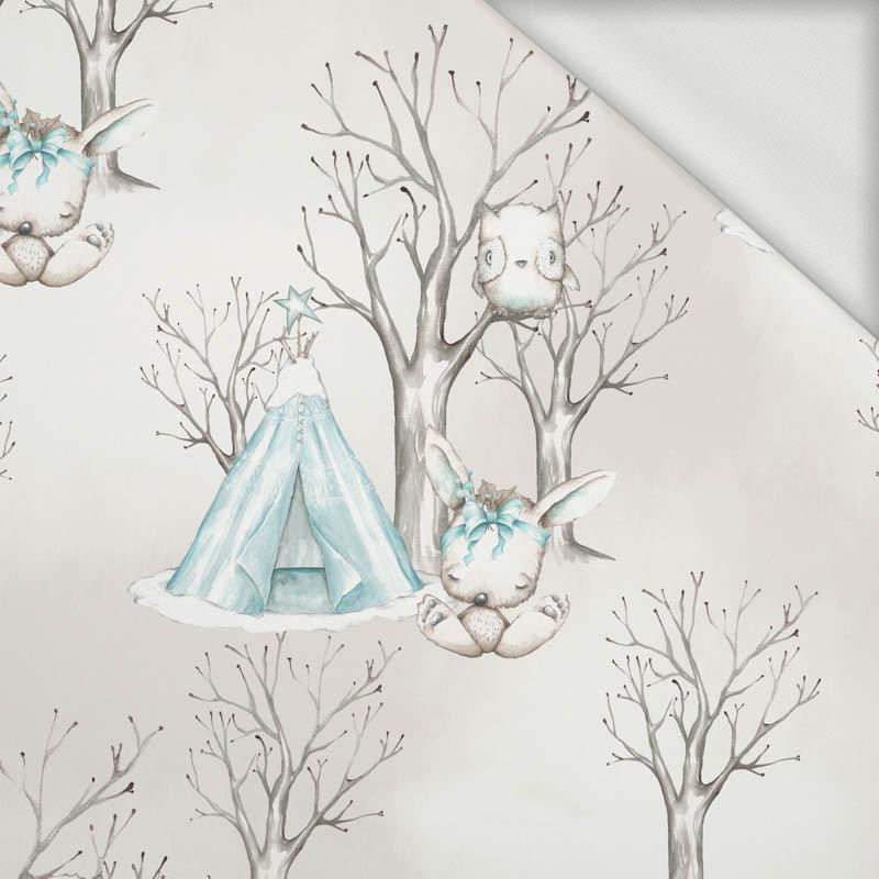 ANIMALS IN TIPI / TREES (MAGICAL CHRISTMAS FOREST) - looped knit fabric