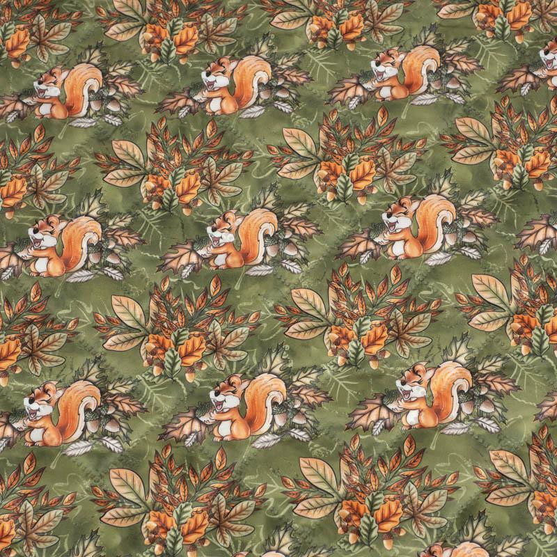 SQUIRRELS MIX (AUTUMN IN THE FOREST) - Quilted nylon fabric 