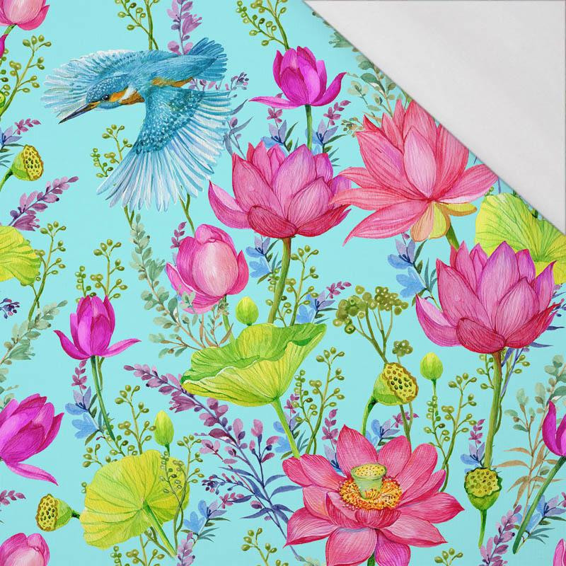 KINGFISHERS AND POPPIES (KINGFISHERS IN THE MEADOW) / aqua - single jersey with elastane 