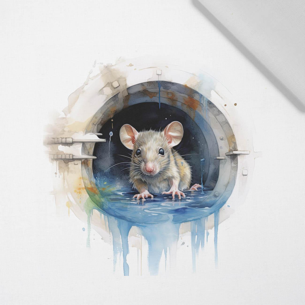 WATERCOLOR RAT - panel (60cm x 50cm) Cotton woven fabric