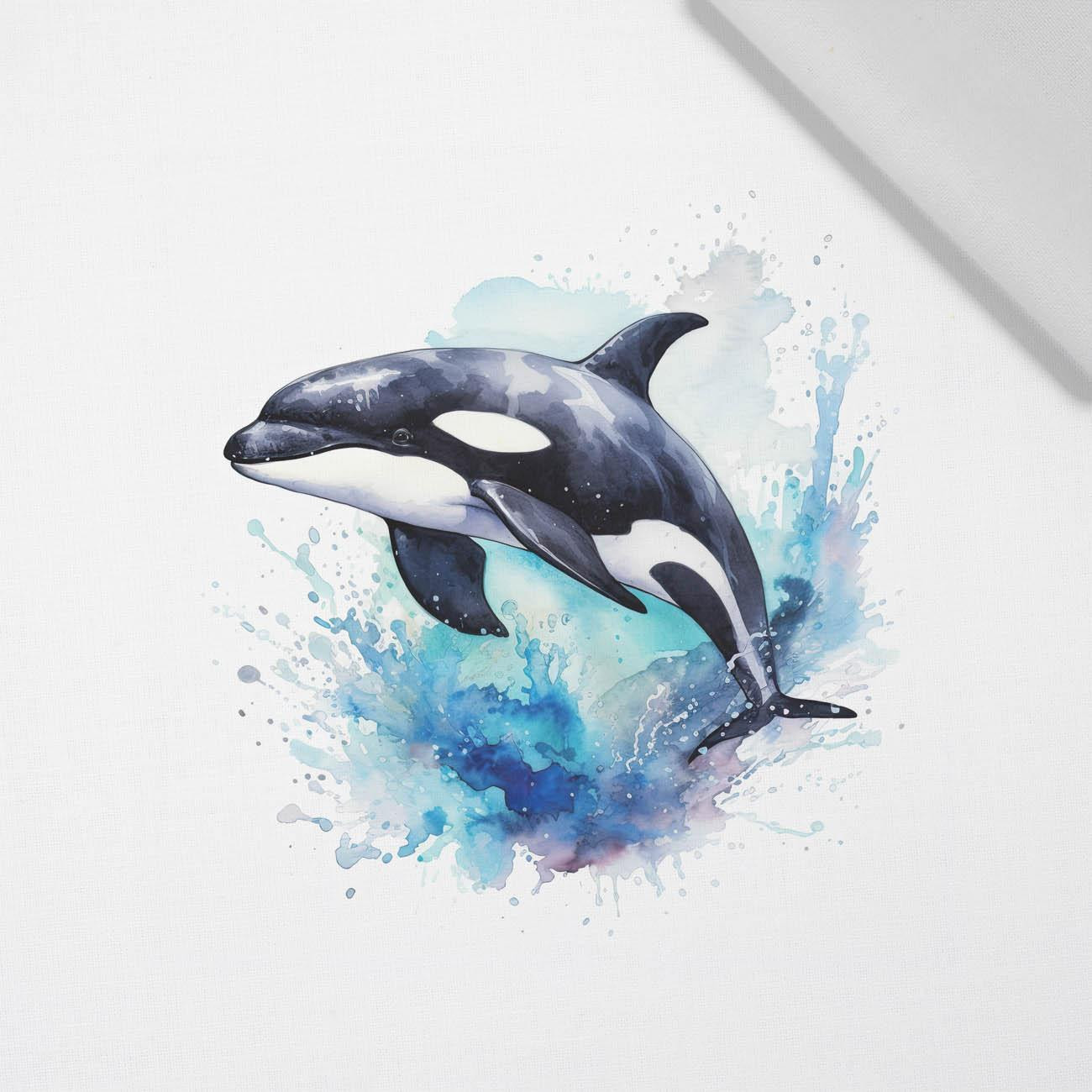 WATERCOLOR WHALE - panel (60cm x 50cm) Cotton woven fabric