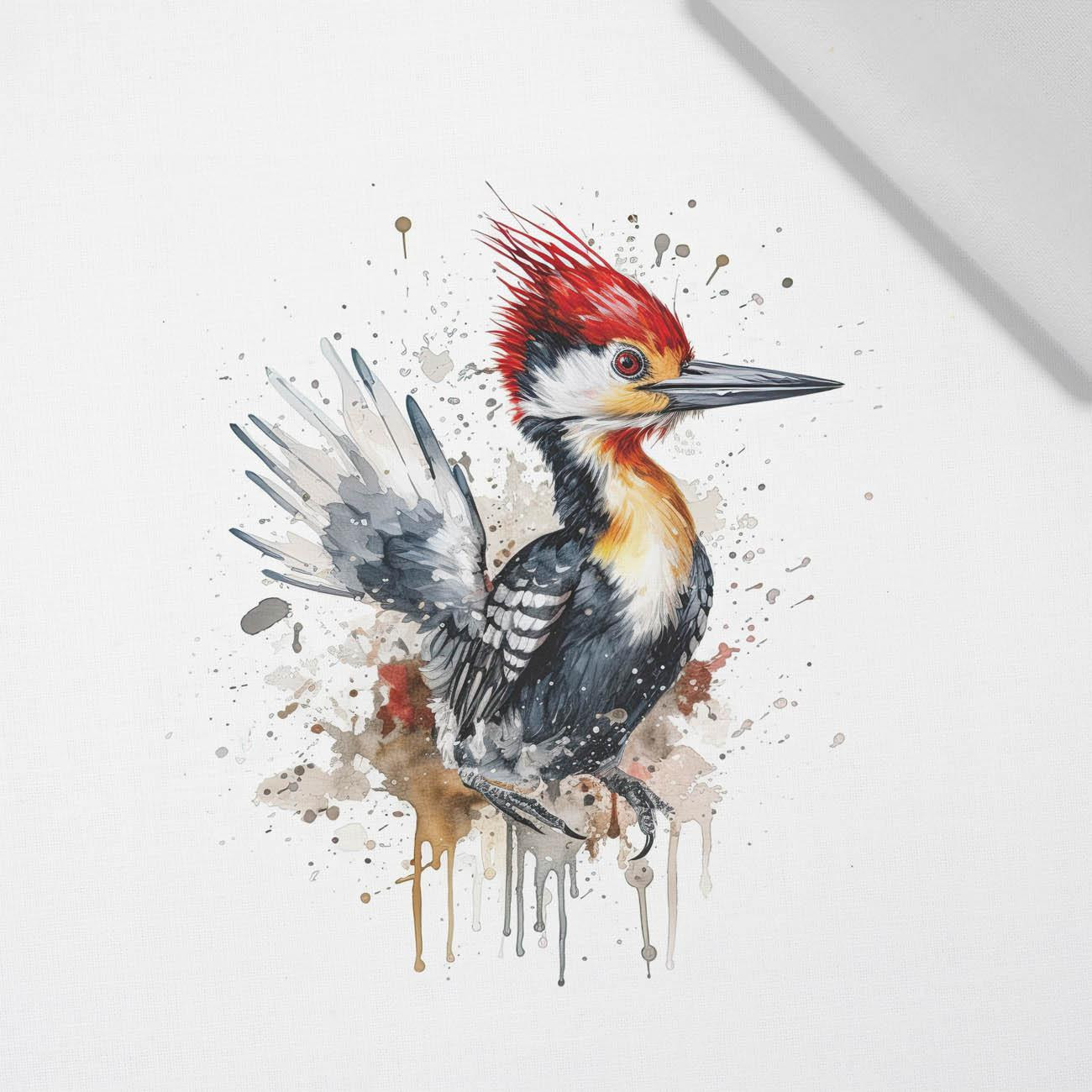 WATERCOLOR WOODPECKER - panel (60cm x 50cm) Cotton woven fabric