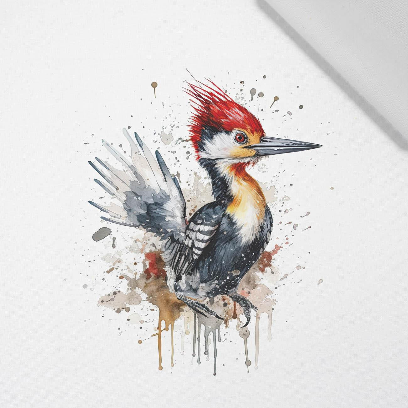 WATERCOLOR WOODPECKER - panel (75cm x 80cm) Cotton woven fabric