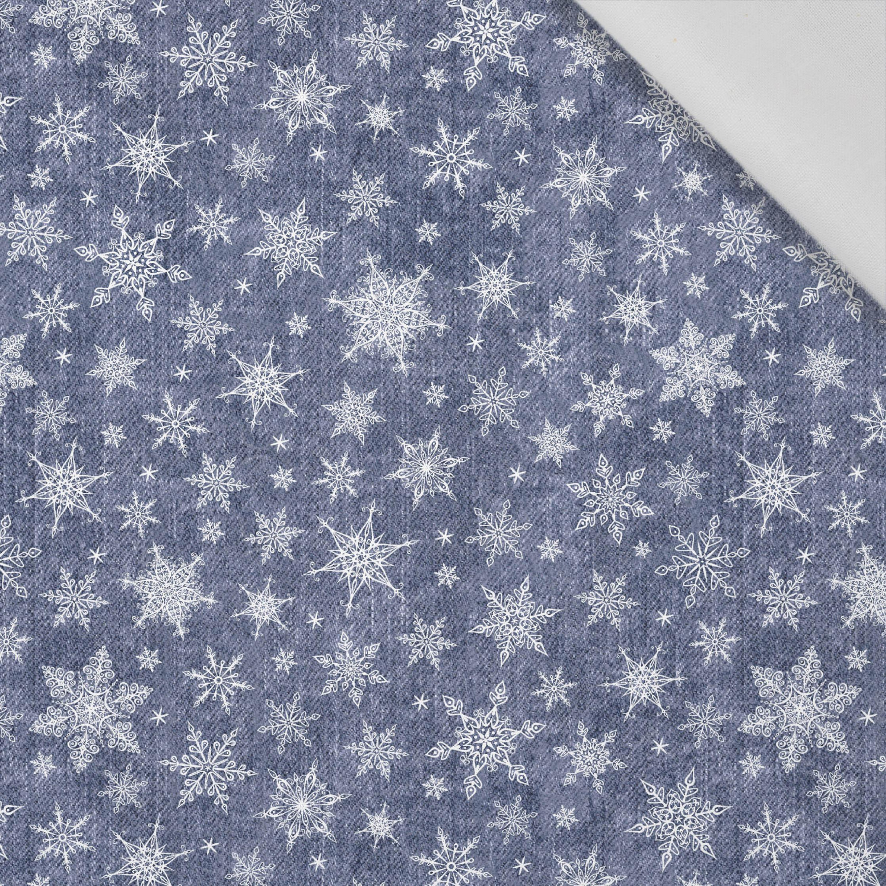 SNOWFLAKES PAT. 2 / ACID WASH DARK BLUE - Cotton woven fabric