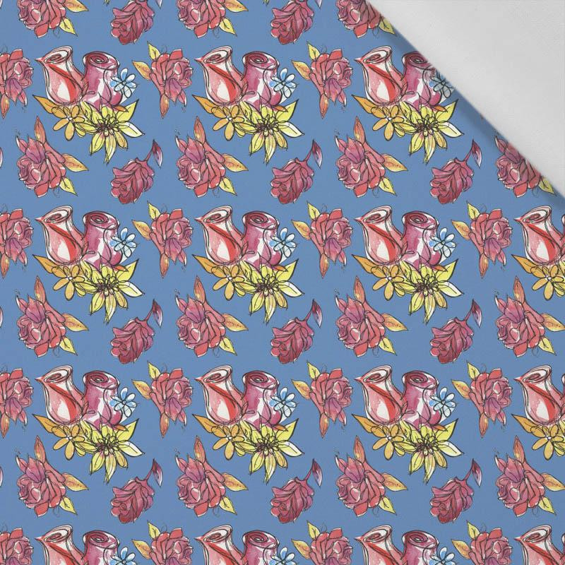 MEXICAN ROSES pat. 1 / blue (DIA DE LOS MUERTOS) - Cotton woven fabric