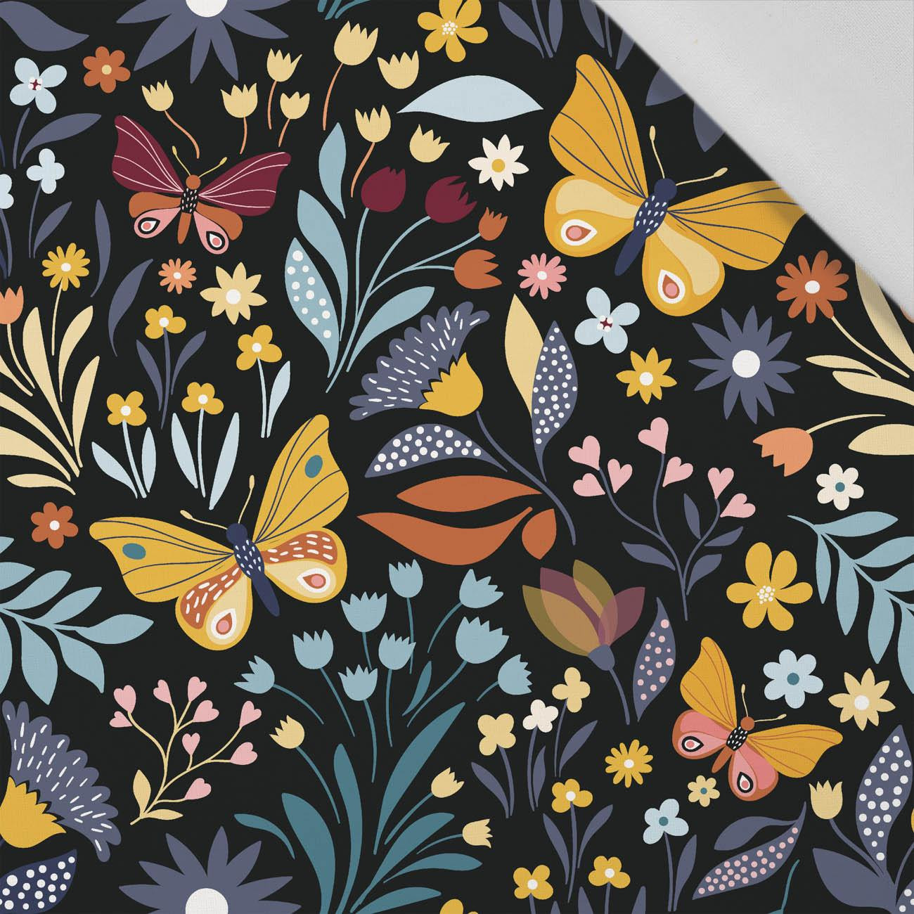 FOLK BUTTERFLIES / black - Cotton woven fabric