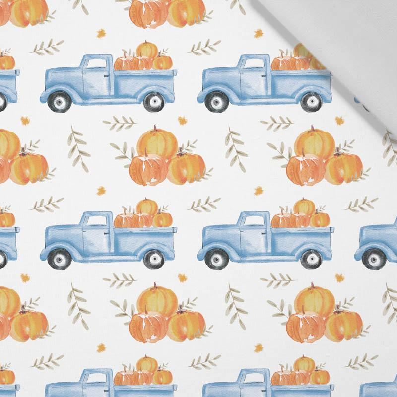 PUMPKINS ON THE PICKUP / LEAVES (PUMPKIN GARDEN) - Cotton woven fabric