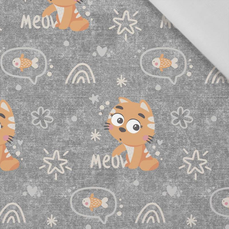 CATS / meow (CATS WORLD ) / ACID WASH GREY  - Cotton woven fabric