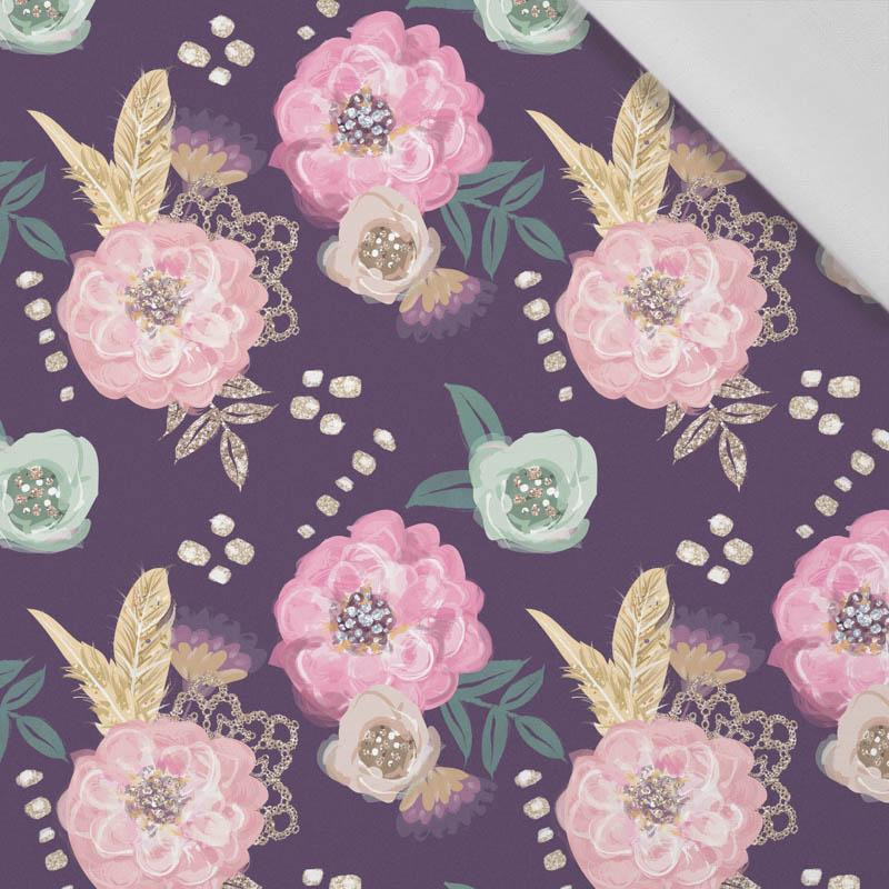 FLOWERS AND GOLDEN FEATHERS pat. 2 - Cotton woven fabric