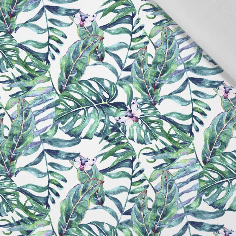 MINI LEAVES AND INSECTS PAT. 3 (TROPICAL NATURE) / white - Cotton woven fabric